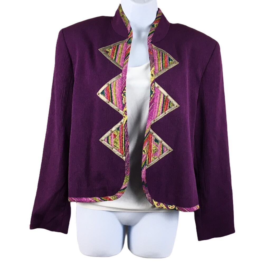 City Girl Nancy Bolen Jacket Vintage Purple Blazer Triangle Open Front Women's 8